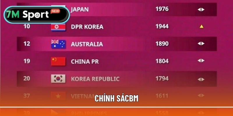 Bảng xếp hạng bóng đá của FIFA được 7M cập nhật đầy đủ